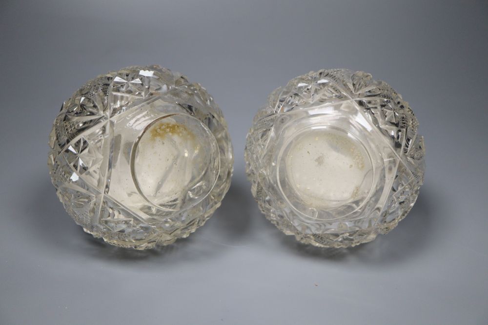 A pair of Edwardian repousse silver-mounted globular glass scent bottles, J.H. Worrel, Son & Co Ltd, Birmingham, 1907